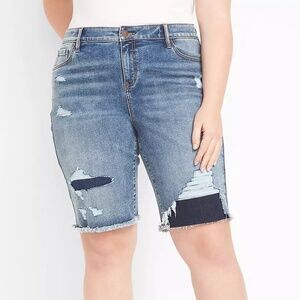 Lane Bryant Distressed Boyfriend Denim Bermuda Short Size 16